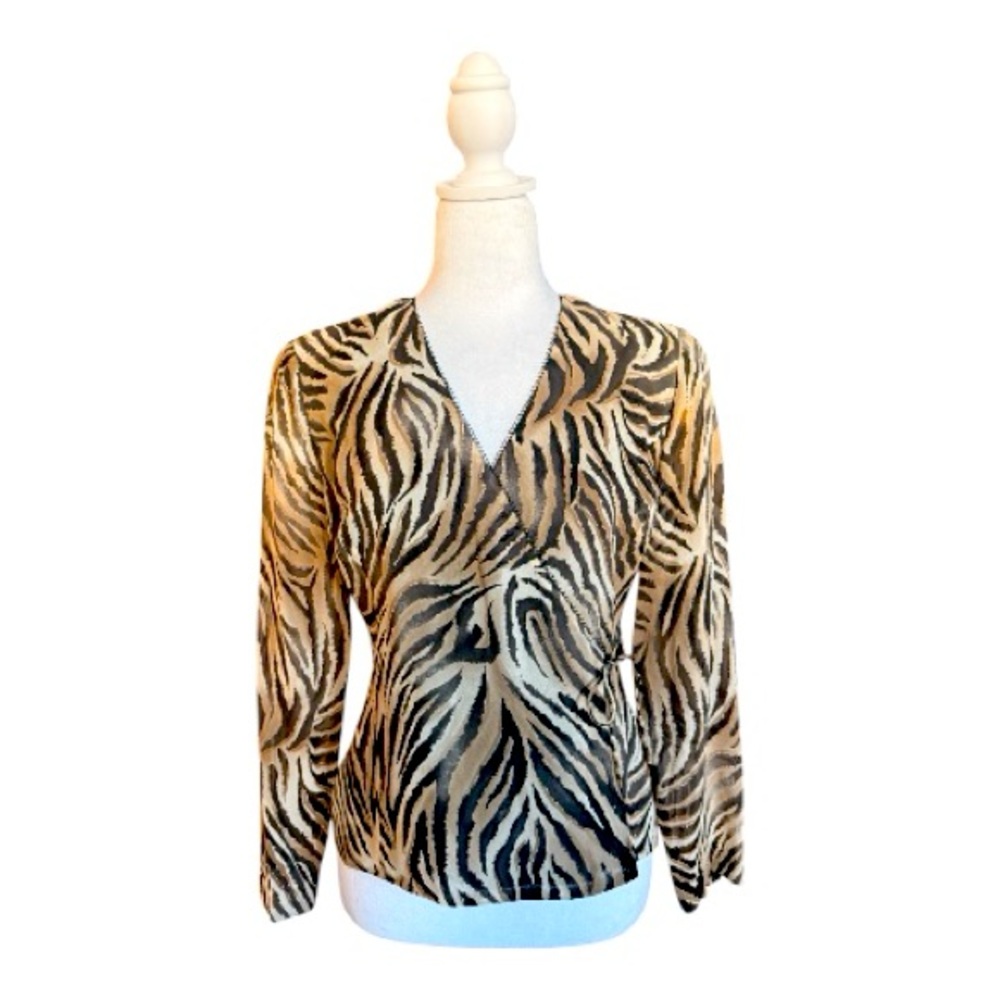 Dana Buchman 100% Silk Wrap Blouse, Zebra Print